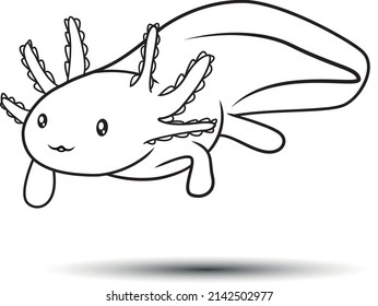 Fröhliche axolotl Skizze Linie Kunst-Cartoon Vektorgrafik und süße Unterwasser-Wassertier-Design. Einfache, einfache Färbung der Buchseiten für Kinder.