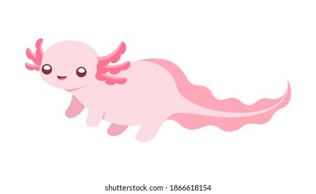 Happy axolotl standing side view vector illustration. Cute underwater aquatic animal design for kids. Simple flat style clip art.