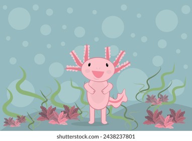 Happy Axolotl under the sea