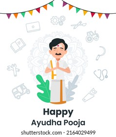 Happy Ayudha Pooja India Festival Concept Illustration