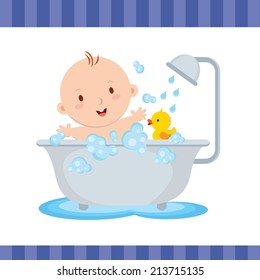 Happy baby boy bath. Cute baby boy smiling while talking a bath.