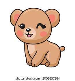 Happy baby brown bear cartoon sitting