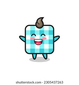 happy baby checkered tablecloth cartoon character , cute style design for t shirt, sticker, logo element