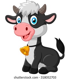 Happy baby cow sitting on white background 