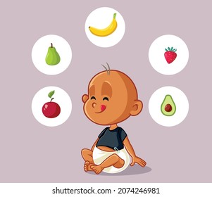 
Happy Baby Craving For Fruits Vector Illustration. Cute Infant Learning To Diversify Its Diet With Fresh Solid Foods
