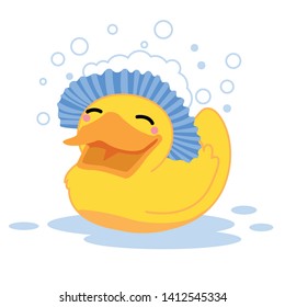 Happy baby duck hair wash shower vector character