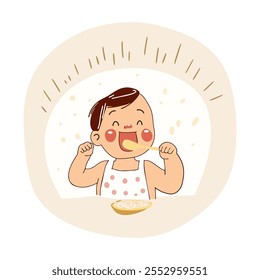 Feliz bebê comendo café da manhã ilustração