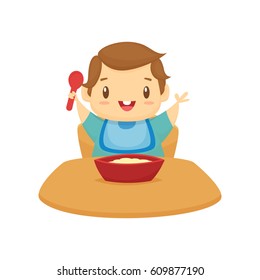 Happy Baby Eating Cartoon Illustration Vector