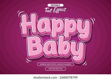 Happy baby editable text effect with pink cartoon text style
