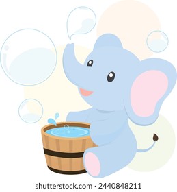 Happy Baby Elephant Making Bubble