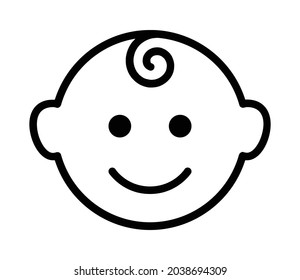 Happy baby face with hair line art vector icon for health apps and websites