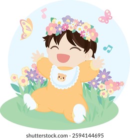 Happy Baby with Flower Crown