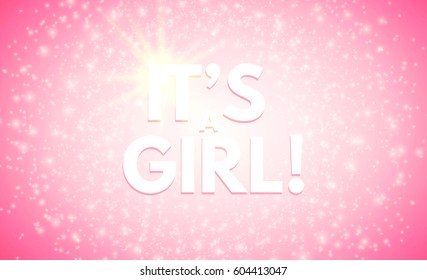 Happy Baby Girl Arrival Background with Bokeh and Lights. Vector illustration