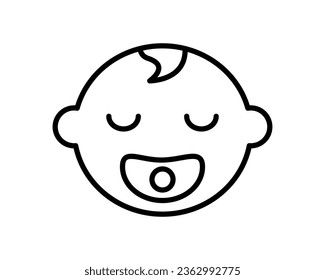 Happy baby head with pacifier icon. Cute sleeping baby face with joyful peace and funny vector calmness