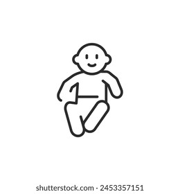 Happy baby icon. A minimalist design of a cheerful baby sitting up, representing childhood joy and healthy development. Ideal for use in family services, pediatric care. Vector illustration.