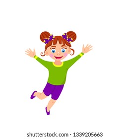 happy baby, little girl running, vector illustration