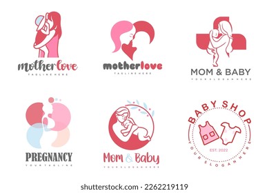 happy baby and mother icon set logo design.badges for children store and baby care center.illustration