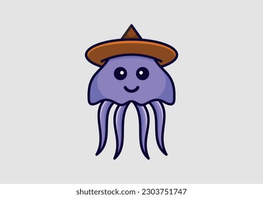 happy baby octopus cartoon logo abstract monogram vector template