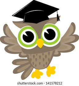 happy baby owl cartoon wearing a mortarboard isolsted on white background