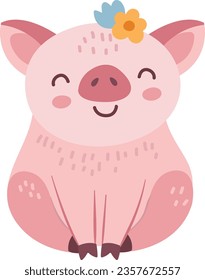 Happy baby pig character. Cute pink piglet