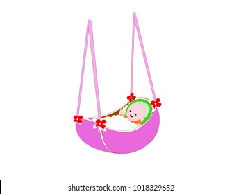 Happy Baby in Pink Swing - Vector Image
