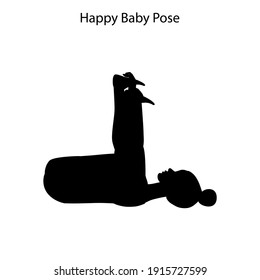 Happy Baby Pose Yoga Workout Silhouette on the white background. Vector illustration