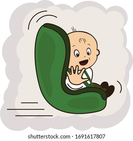 Happy baby rides in a car seat