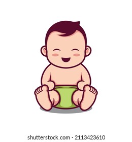 Happy baby sitting in diaper image vector