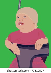 Happy baby is sitting on the swing