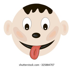 Happy baby smiling and showing tongue. Vector Image.