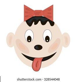 Happy baby smiling and showing tongue. Vector Image. 