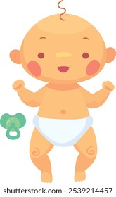 Happy baby is standing and smiling, ready to play. This joyful baby illustration would be perfect for projects related to childhood, parenting, and baby products