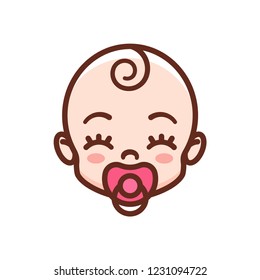 Happy baby sucking a pacifier. Child icon