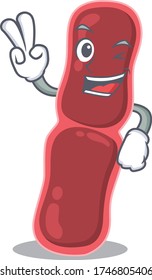 Happy bacillus bacteria cartoon design concept with two fingers