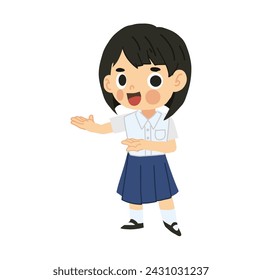 Happy Back to School Cartoon Character. Thai Student Girl Cartoon Character