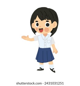 Happy Back to School-Zeichentrickfigur. Thai Studentin Cartoon Figur