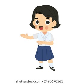 Happy Back to School Cartoon Character. Thai Student Girl Cartoon Character
