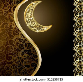 Happy background with golden moon, vector illustration