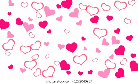 Happy background. Red on White background Vector. Red hearts of confetti are falling. Design element for wallpaper, textiles, packaging, printing, holiday invitation for Valentine's Day.