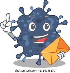 Happy bacteria neisseria mascot design concept with brown envelope