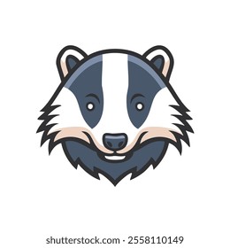 Happy badger face. Cute badger illustration, cheerful expression. Symbolizes wilderness, nature, and friendliness.