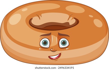 Happy bagel with expressive eyes and smile