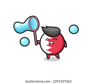 happy bahrain flag badge cartoon playing soap bubble , cute style design for t shirt, sticker, logo element