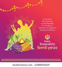 Happy Baisakhi in Englishand Punjabi Language Typography, Baisakhi Festival, Vaisakhi Celebrations, Social Media Design