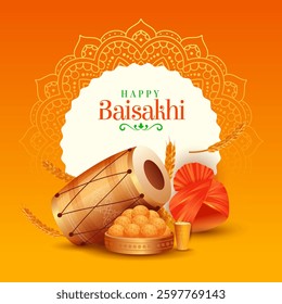 Happy baisakhi festival background. vaisakhi concept vector illustration banner design