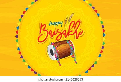 Happy Baisakhi Festival Greeting Background Design Template Vector Illustration