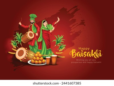 Happy Baisakhi festival of Punjab India background.  people playing lohri dance. abstract vector illustration design.	