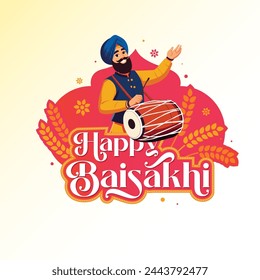 Happy Baisakhi Festival Typografischer Hintergrund Design Vorlage Vektor-Illustration