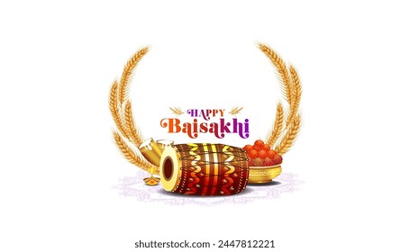 Happy Baisakhi. Harvest festival of India punjab. Sikh traditional festival vector illustration.