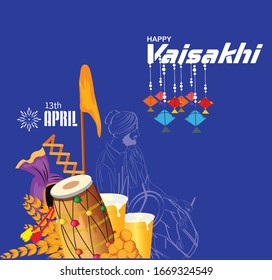  Happy Baisakhi With Hindi message  (Baisakhi Di Lakh Lakh Vadhaiyan) Celebrate Vaisakhi Festival Background.